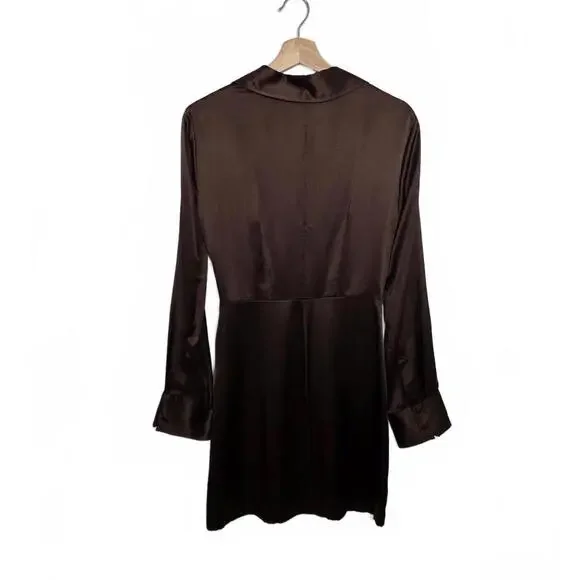 Reformation Alaine Brown Long Sleeve Asymmetric Button Mini Dress Size 0 - Picture 3 of 7
